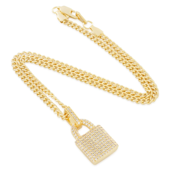 Gemstone Encrusted Padlock Necklace 14K Gold