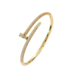 14K Gold Micro Pave Nail Bangle