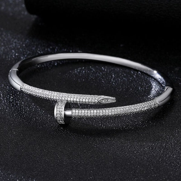 14K Gold Micro Pave Nail Bangle